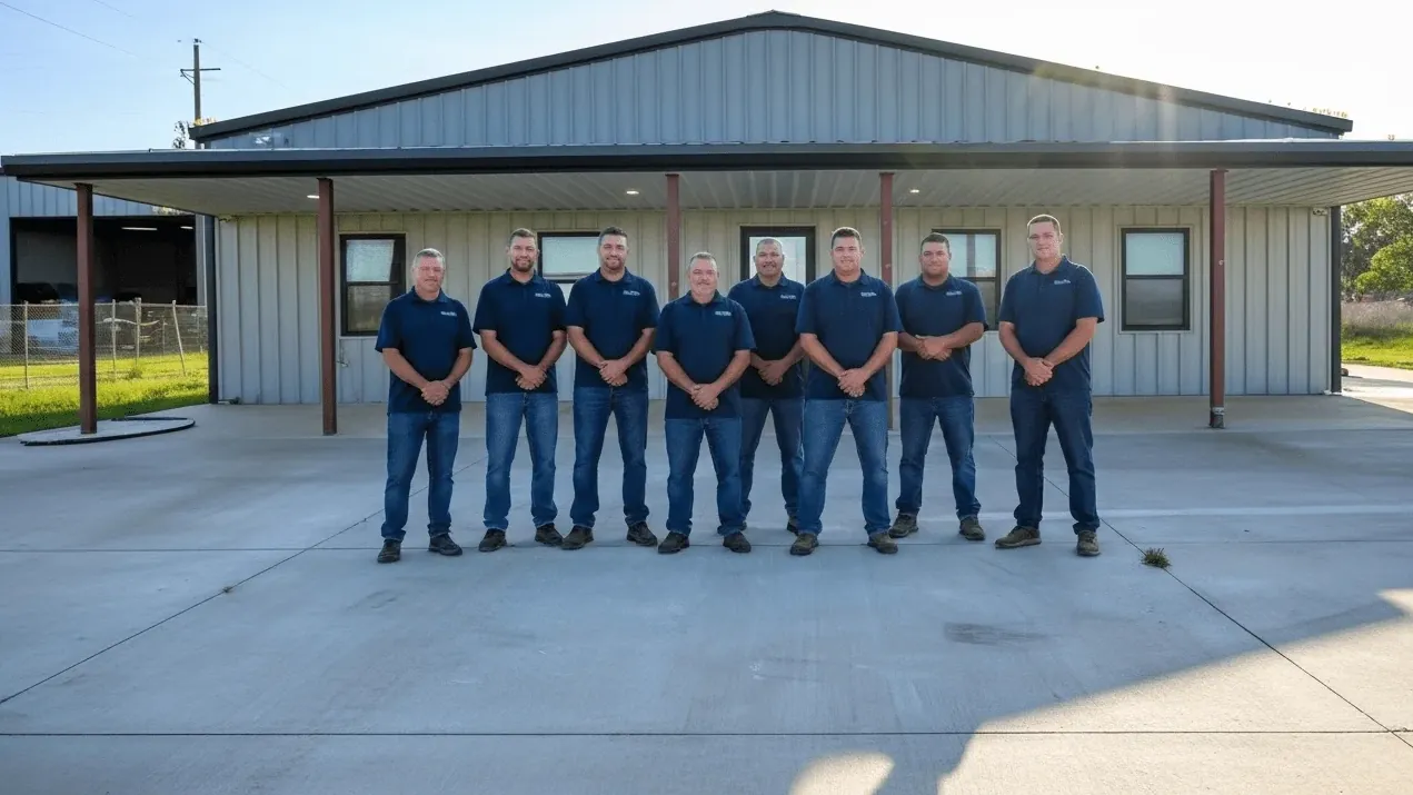 PK's Dumpster Rental team in high-visibility vests at the Lubbock yard PK's Dumpster Rental team in high-visibility vests at the Lubbock yard
